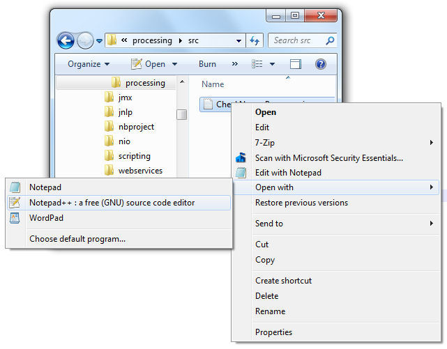 Open with context menu screenshot