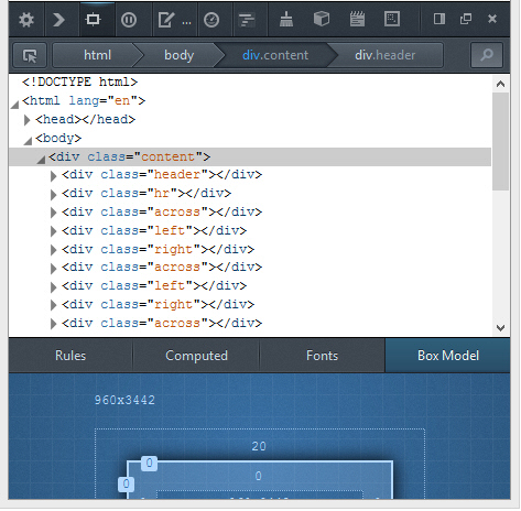 Screenshot: Firefox developers tools