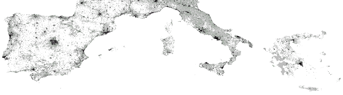 A map of population density at a 1 DM resolution for the EU Mediterranean climate region