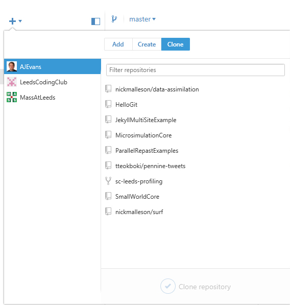 Screenshot: clone option