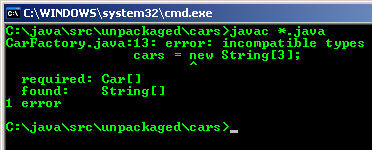 Output running incompatible array declaration and construction