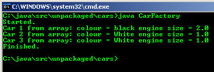 Output from running CarFactory
