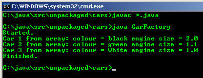 Output from running CarFactory