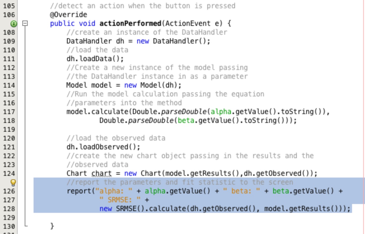 Reporting the parameters and SRMSE to the screen
