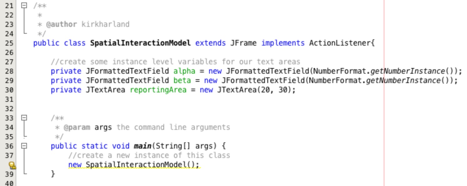 Creating an instance of SpatialInteractionModel