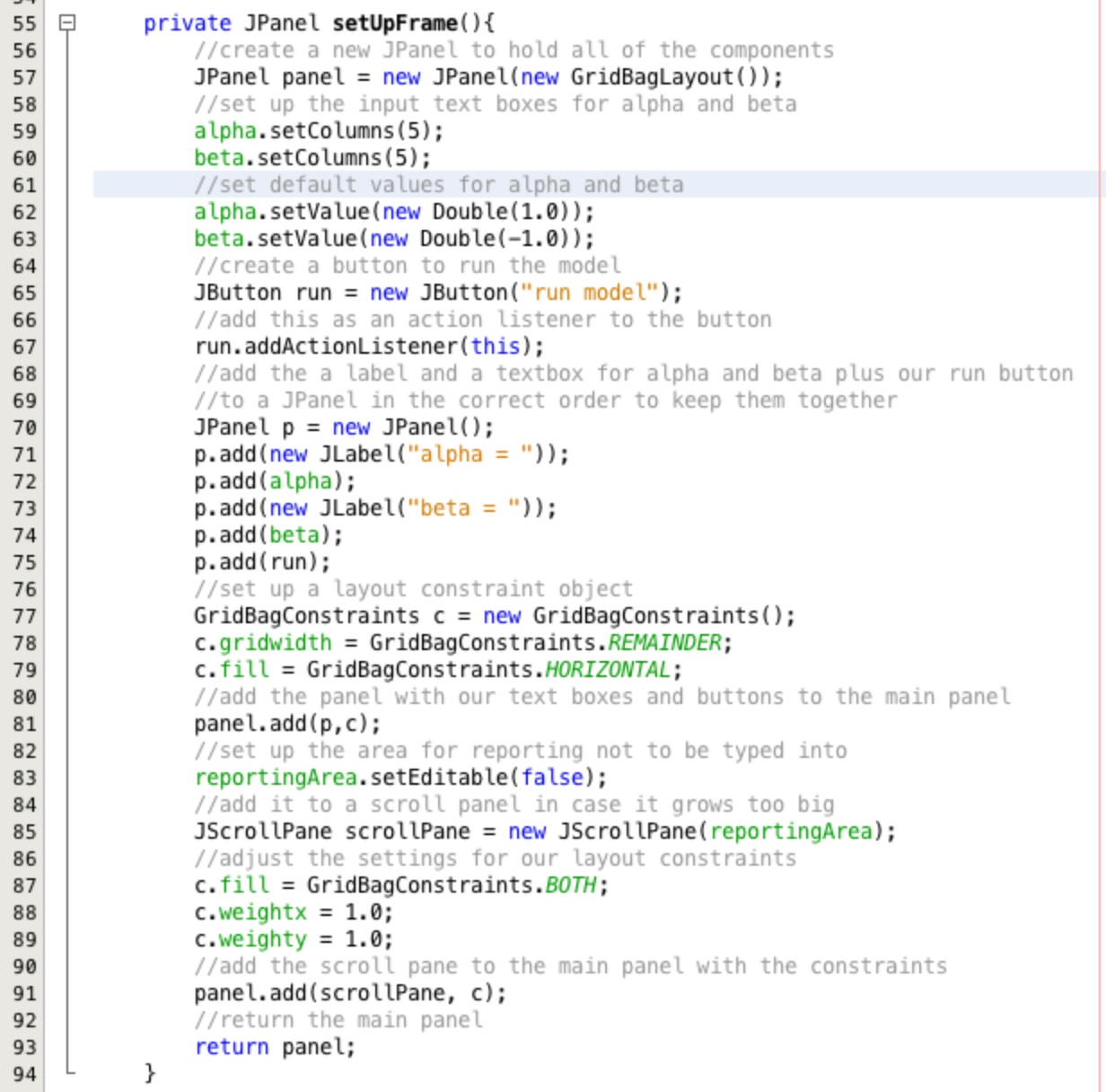 Create a new method to set up our controls