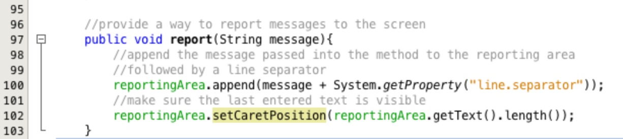 Add a method to allow messages to be reported to the screen