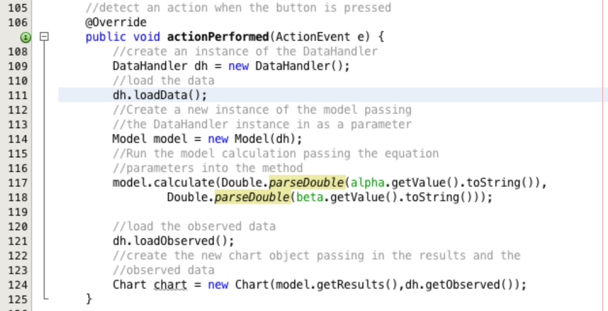 The model run screen
