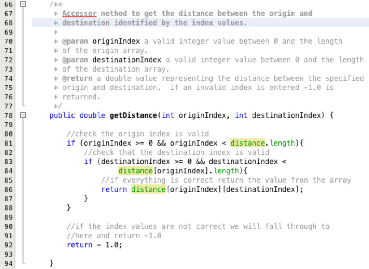 Adjust the getter method for the distances.