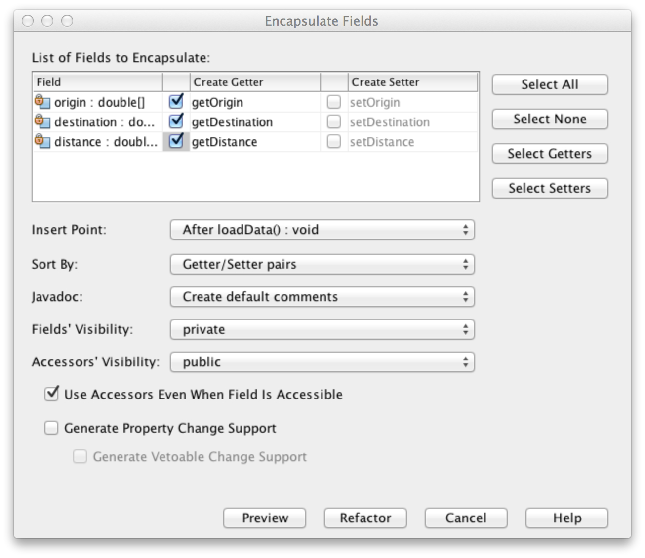 Encapsulate fields dialog.