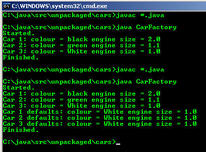 Output from running CarFactory