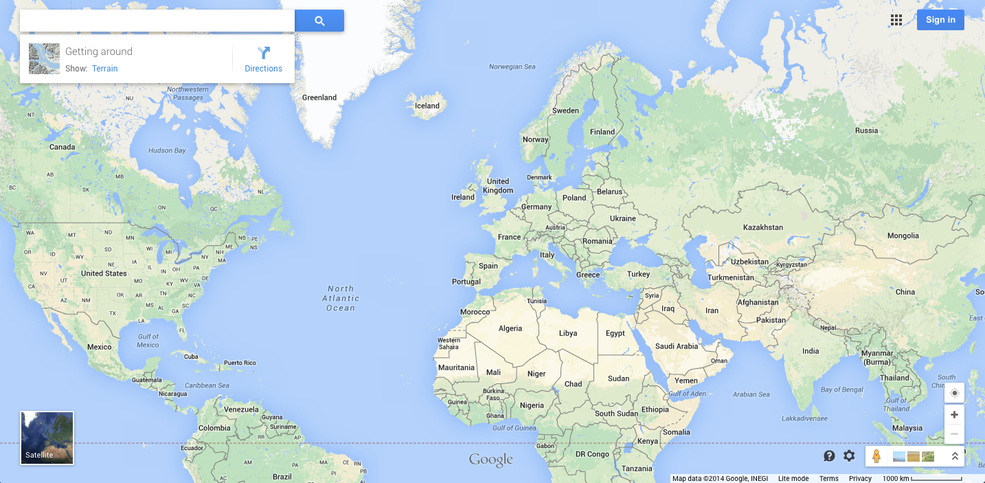 Google Map zoomed out to show whole world