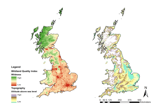 Comparison between wildland quality and altitude